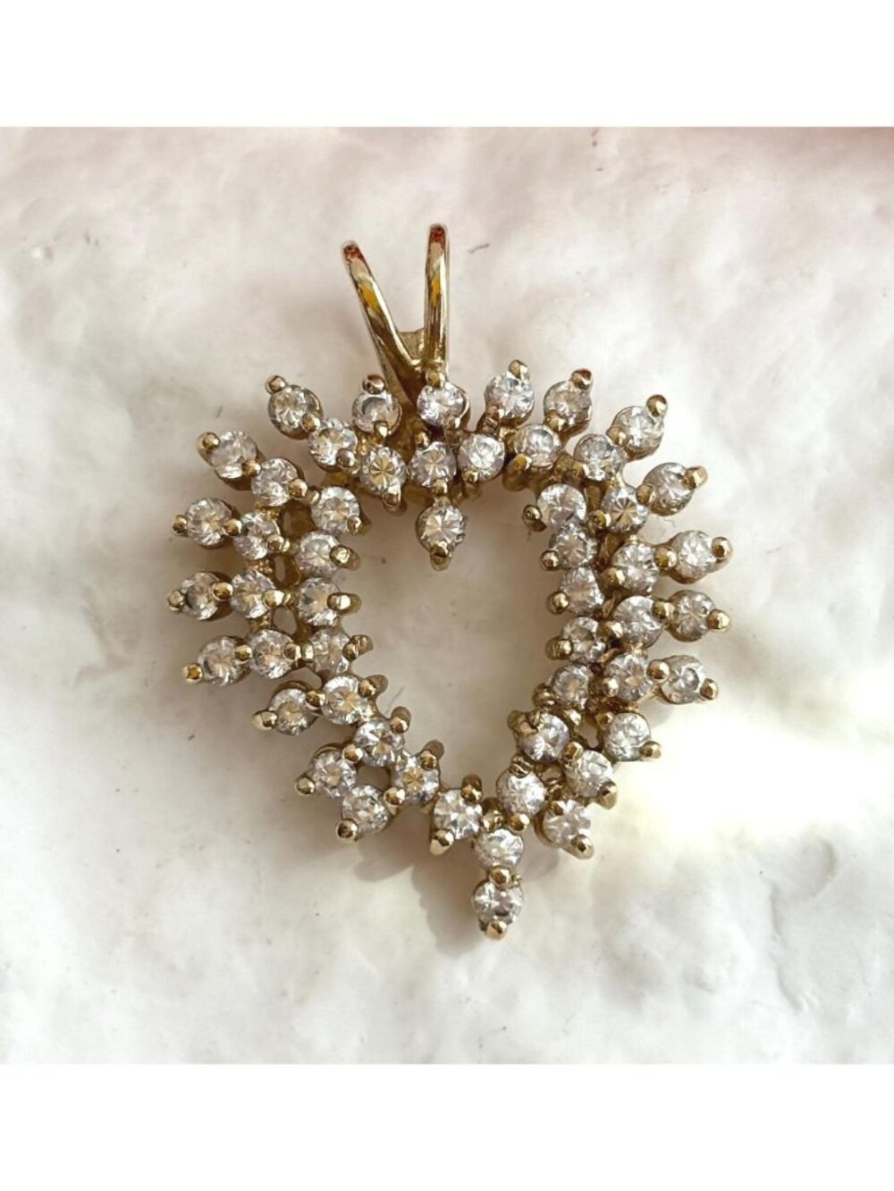 Gold Overlay Cubic Zirconia Heart Shaped Sterling Silver 925 Vintage Pendant